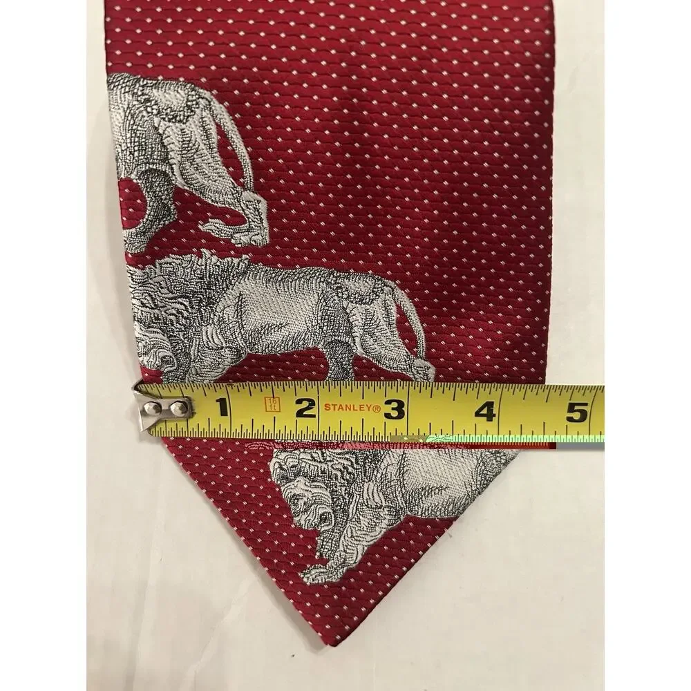 Vtg 70s‎ Allesandro Mens Tie Lions Head Red Microdot Polyester 4.5” Wide Necktie